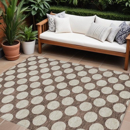 Homeroots 10' X 14' Brown And Beige Polka Dot Washable Indoor Outdoor Area Rug 595216