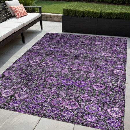 Homeroots 5' X 8' Purple And Green Floral Washable Indoor Outdoor Area Rug 564360