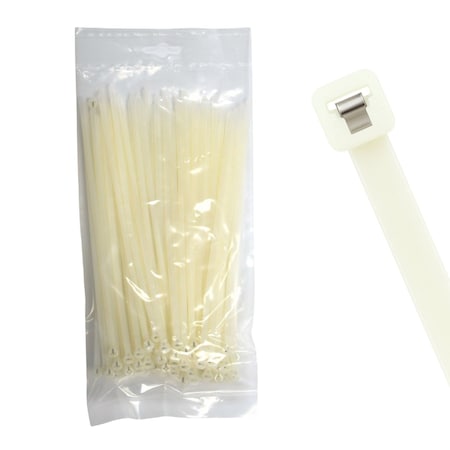 Cable Ties Unlimited Metal Tooth Cable Tie, 5.5 in L, 40 lb Strength, 1.1 in Max Bundle Dia, Nylon, Natural, 100PK MT5.5-40-9C