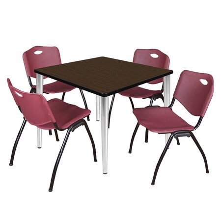 Regency Square Kahlo Breakroom Table W/ 4 M Stack Chairs, 42 in W, 42 in L, Neo Walnut TPL4242NWCM47BY