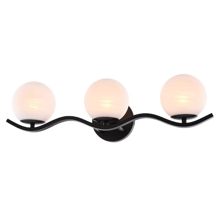 Vaxcel Monticello 3-Light Matte Black Bathroom Vanity Fixture, White Glass Globe W0550