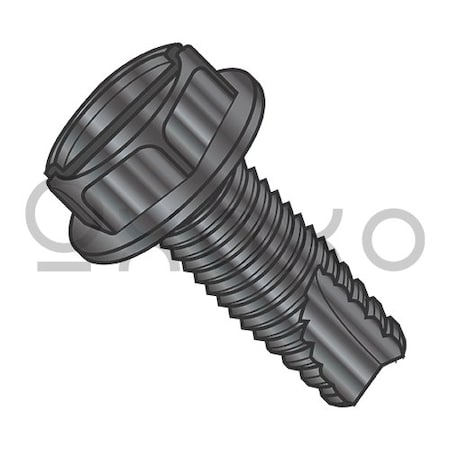 Oxoxo 1/4-20X1 1/2 Slotted Indent Hex Washer Thread Cutting Screw Type 23 Full Thread Black Oxide, 1250PK 377049