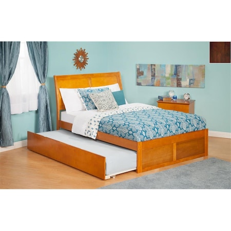 Atlantic Furniture Portland Twin Bed with Flat Panel Footboard and Urban Trundle in an Antique Walnut Finish AR8922014