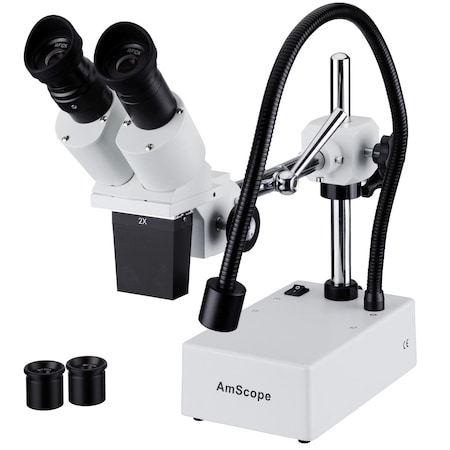 Amscope SE420 Compact Fixed-Lens Binocular Stereo Microscope 10X-20X on Boom-Arm Stand w/Gooseneck LED Ligh SE420-X