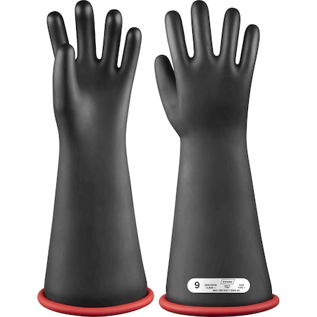 Ironwear 16 in Class 1 Type 1 Straight Cuff Insulating Rubber Gloves (Black, 9) 4775-BR-09