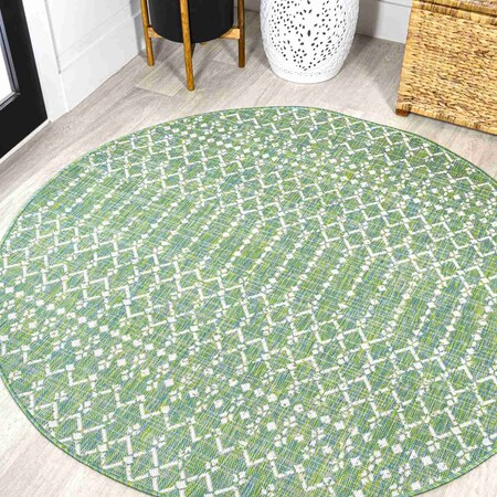 Jonathan Y Ourika Moroccan Geometric Textured Weave Green/Cream 5 ft Round Indoor/Outdoor Area Rug SMB108L-5R