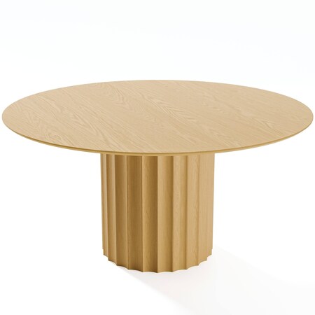 Homeroots 60" Brown Solid Wood Pedestal Base Round Top Dining Table 721004