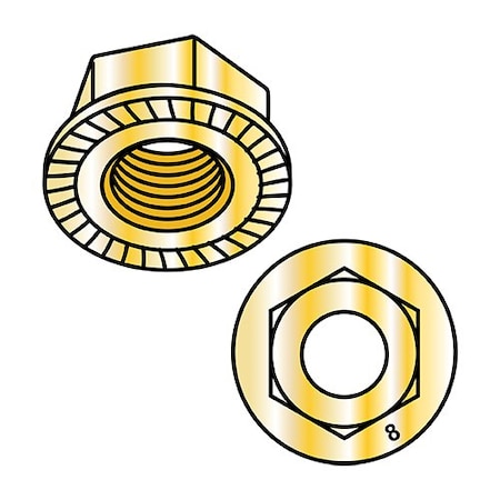 Zoro Select M6-1.00 Din6923 Serr Flng Nut Cl8 Zinc Yellow, 3000Pk M6D6923S-8Y