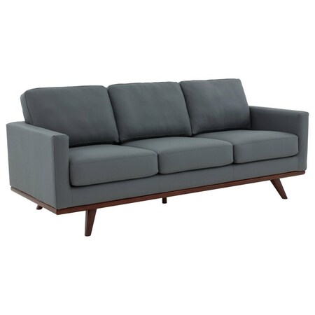 Leisuremod Chester Modern Leather Sofa with Birch Wood Base, Grey CS83GR-L