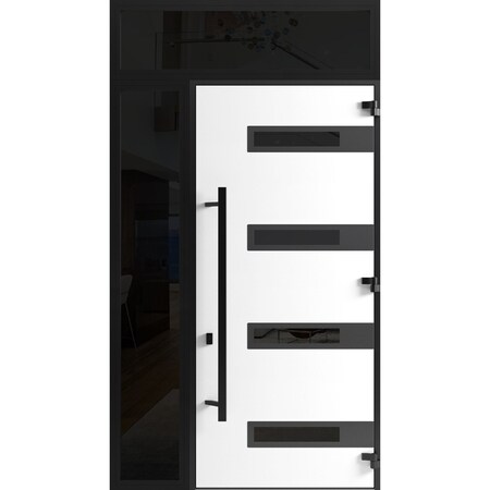 Vdomdoors Front Exterior Prehung Steel Door Ronex0131 Grey 96 Sidelight and Transom Window Sidelite Entry RONEX0131EXD-GRE-W36+16xH96+16-LH-I