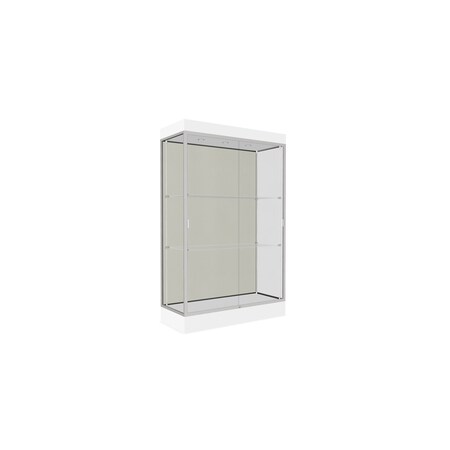 Ghent Lighted Floor Display Case 48x76x20, 6" Base, Satin 92LFWH-SN-WHT