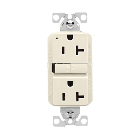 Eaton Wiring Devices Eaton GFCI Receptacle, 125 V, 20 A, NEMA: NEMA 5-20R, Back, Side Wiring, Light Almond GF20LA