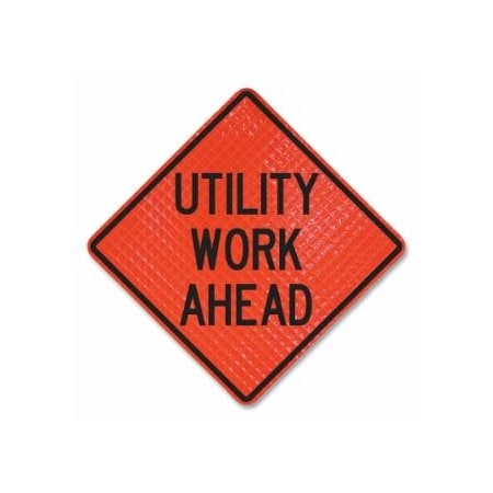 Cortina Safety Products Quadra Flex, Roll-Up Utility Work Ahead Sign, Fluorescent Orange, 48 in L + 48 in W 831-07-800-4046-L