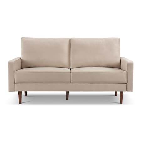 Homeroots 69" Beige Velvet Sofa With Dark Brown Legs 543717