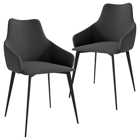 Leisuremod Sonnet Modern Dining Chair in Grey Leather and Iron Legs, 2PK SC51GR2