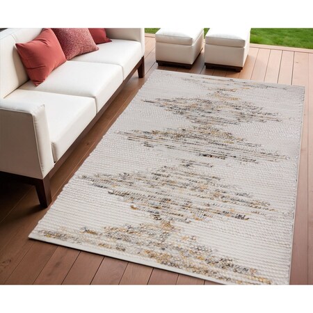 Homeroots 4' X 6' Beige Geometric Handmade Indoor Outdoor Area Rug 557207