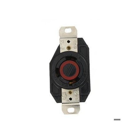 Leviton Flanged Locking Receptacle, L8-30R, 30 A, 480V AC, Single Phase, 2 Pole, Flush Mount, Black 2640