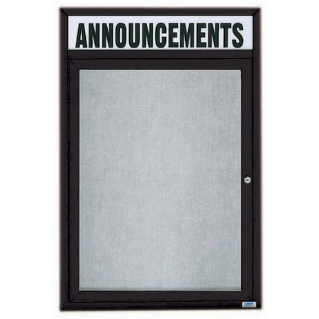 Aarco Outdoor Enclosed Bulletin Board w/ Al Frame Header, Powder Coated Black, 36''Hx24''W ODCC3624RHBK