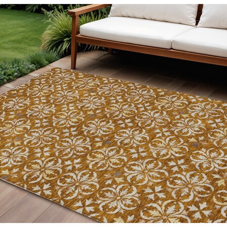 Homeroots 9' X 12' Copper And Beige Floral Washable Indoor Outdoor Area Rug 595983