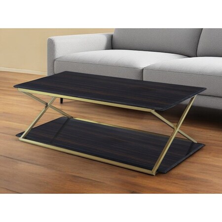 Homeroots 51" Dark Brown And Gold Metal Coffee Table With Shelf 520589