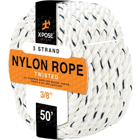 Xpose Safety Nylon Poly Rope, 3/8 In Polyester & Nylon Rope 50' NR38-50-X