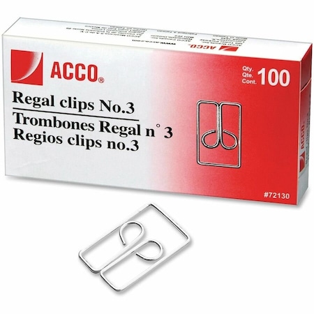 Acco Regal Owl Paper Clips, 1" Length, Silver, 100/Box 72130