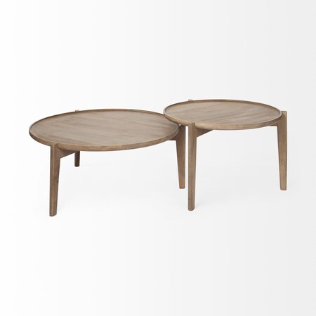 Homeroots Set of Two Brown Solid Wood Round Nested Coffee Tables, 2PK 376283
