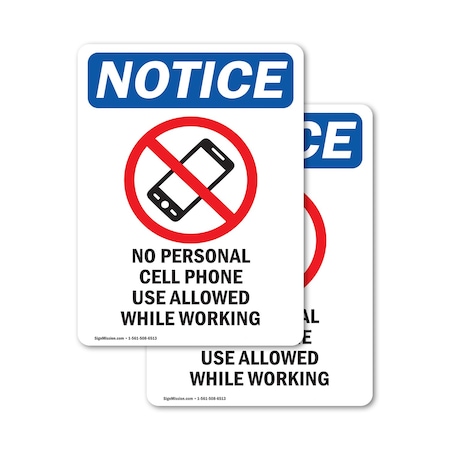 Signmission No Personal Cell Phone Sign With Symbol, 5 in W x Rectangle, Vinyl Decal OS-2PACK-NS-D-57-V-14731
