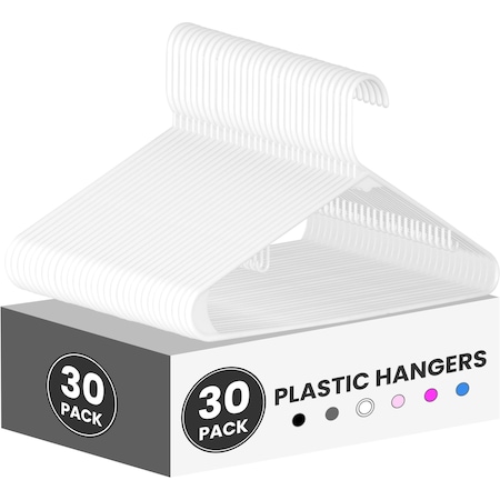 Simple Deluxe YSSOA Plastic Hangers, Clothes Hangers w/ Non-Slip Hooks, Heavy Duty Closet Organizer, White, 30PK HKHANGPLASTC30WHT