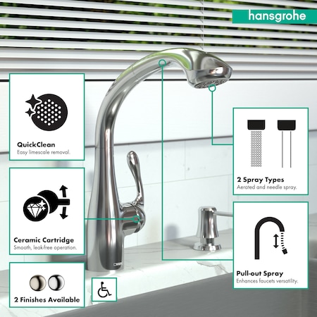 Hansgrohe Allegro E SemiArc Kitchen Faucet, 2-Spray Pull-Out, 1.75 GPM in Chrome 06461000
