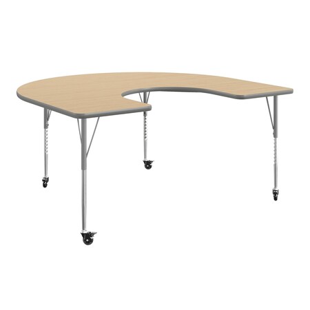 Flash Furniture Commercial Adjustable Height Horseshoe Activity Table - Locking Casters-LT NAT XU-A6066-HRSE-LTNAT-T-A-CAS-GG