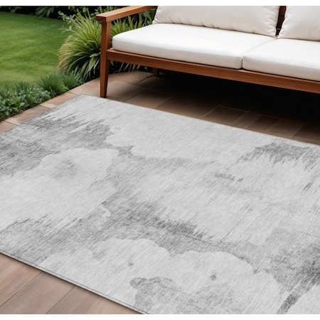 Homeroots 10' X 14' Silver Gray And Pewter Abstract Washable Indoor Outdoor Area Rug 582685