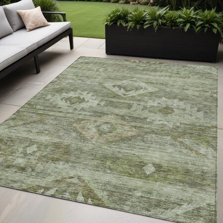 Homeroots 5' X 8' Olive Green And Fern Green Southwestern Washable Indoor Outdoor Area Rug 588715