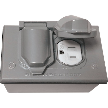 Southwire Single Gang Gray Horizontal Weatherproof Duplex Cover with Duplex Device & Single Gang Junction Box WBCDWRTR-UPC