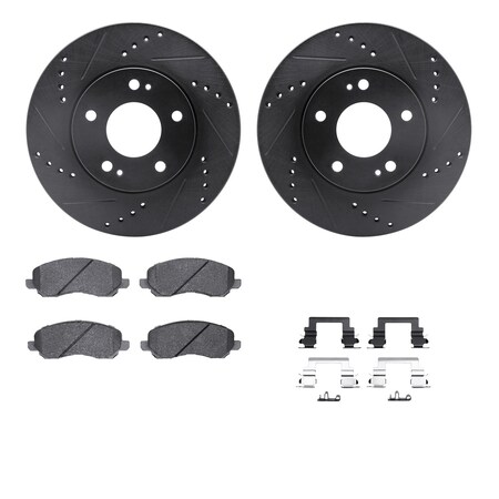Dynamic Friction Co DFC Brake Rotor - Dimpled & Slotted - Black w/5000 Brake Pads & HW Kit 8512-72068
