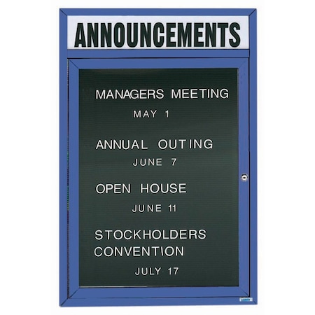 Aarco Outdoor Enclosed Directory w/ Al Frame Header, Powder Coated Blue, 36''Hx24''W OADC3624HB
