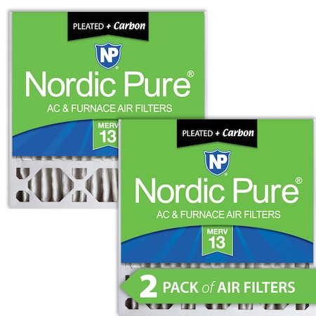 Nordic Pure 20x20x5 Plus Carbon Pleated Air Filter, High Capacity, MERV 13, 2 PK 20x20x5HM13+C-2