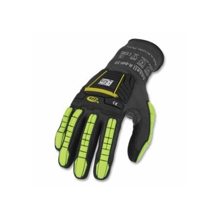 Ringers Gloves R840 Light-Duty Palm Coated/TPR Impact Protection Gloves, Size6, Black/Green-Yellow, Vend Pack, 4PK 012-840VP-06