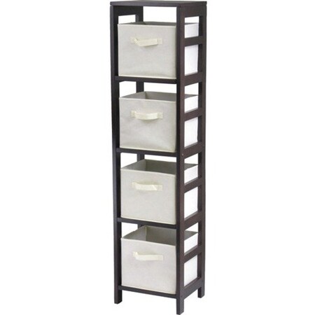 Winsome Capri 4 Section N Storage Shelf with 4 Foldable Fabric Baskets - Walnut and Beige 92841