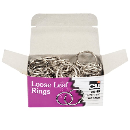 Charles Leonard Loose Leaf Book Rings, 1-1/2", Box of 100, 100PK R-49