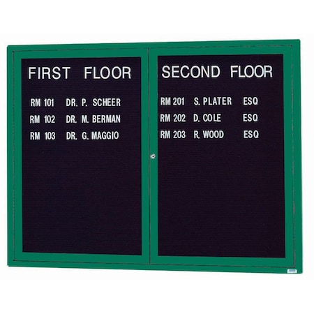 Aarco Enclosed Directory w/ Aluminum Frame, Powder Coated Green, Black Felt, 36''Hx48''W, 2 Doors ADC3648G