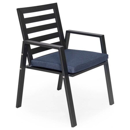 Leisuremod Chelsea Modern Patio Dining Armchair in Aluminum with Removable Cushions, Charcoal Blue CC20BL-CBU