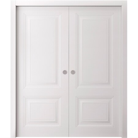 Sartodoors Sliding Double Pocket Doors 84 x 80 inches, BASIC 9422 White, Kit Rail Hardware, Solid Wood Inter BASIC9422DP-SKIN-84