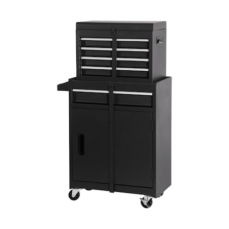 Homeroots Set of Two Black Multi-Tier Steel Rolling Cabinet With Lid, 2PK 714584