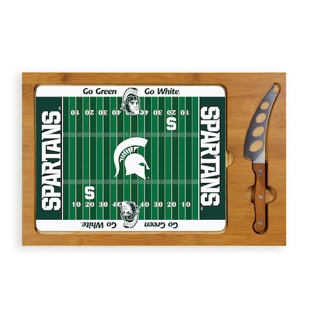 Picnic Time Family Of Brands NCAA Michigan State Spartans Icon Glass Top Cutting Board & Knife Set 910-00-505-354-0
