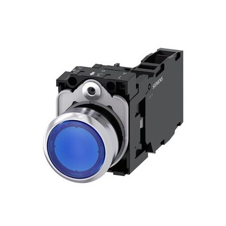 Siemens Illuminated pushbutton, 22 mm, round, metal, shiny, blue 3SU1152-0AB50-1FA0-ZY13
