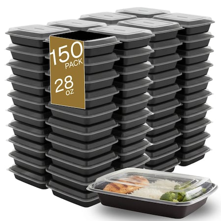 Eco Harmony Products Microwaveable Shallow Food Container, Rectangular with Lid, 28oz, 150PK 804549