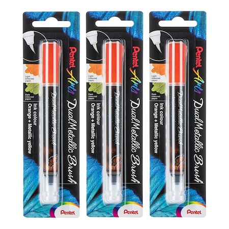 Pentel DualMetallic Brush, Orange/Metallic Yellow Ink, 3PK XGFHBPDFX