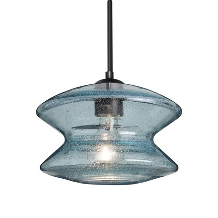 Besa Lighting Besa Zen Pendant, Blue Bubble, Black Finish, 1x 60W MAX E26 Base 1JT-ZENBL-BK