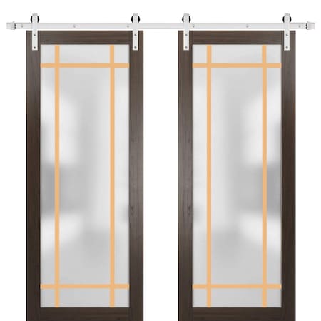 Sartodoors Sturdy Double Barn Door with Frosted Glass Planum 2113 64x84 (2* 32x84) Solid Core Modern Interior PLANUM2113DB-S-CA-64 x 84 (2* 32x84)